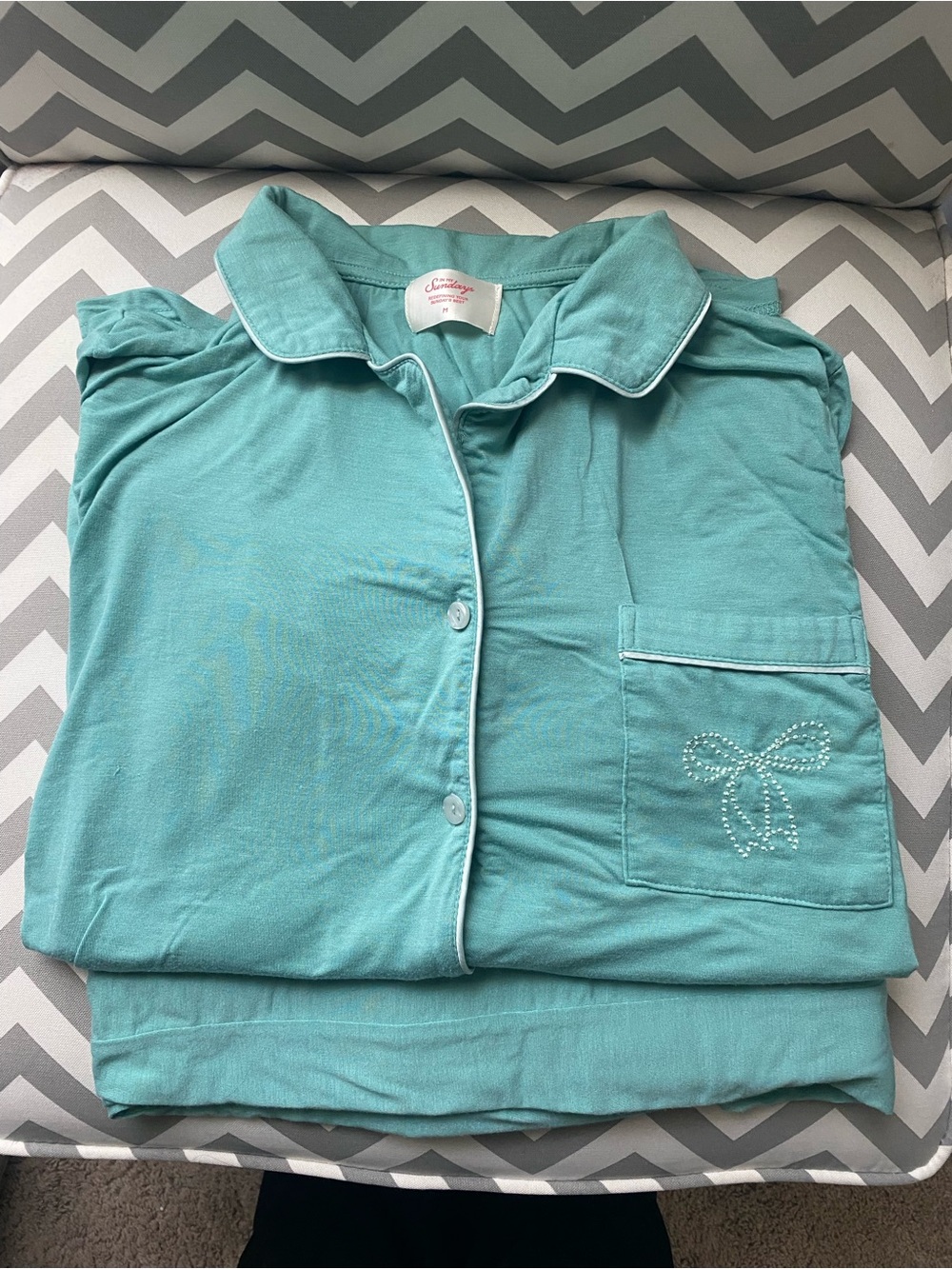 In My Sundays Teal Pajama Set with Pocket Bow